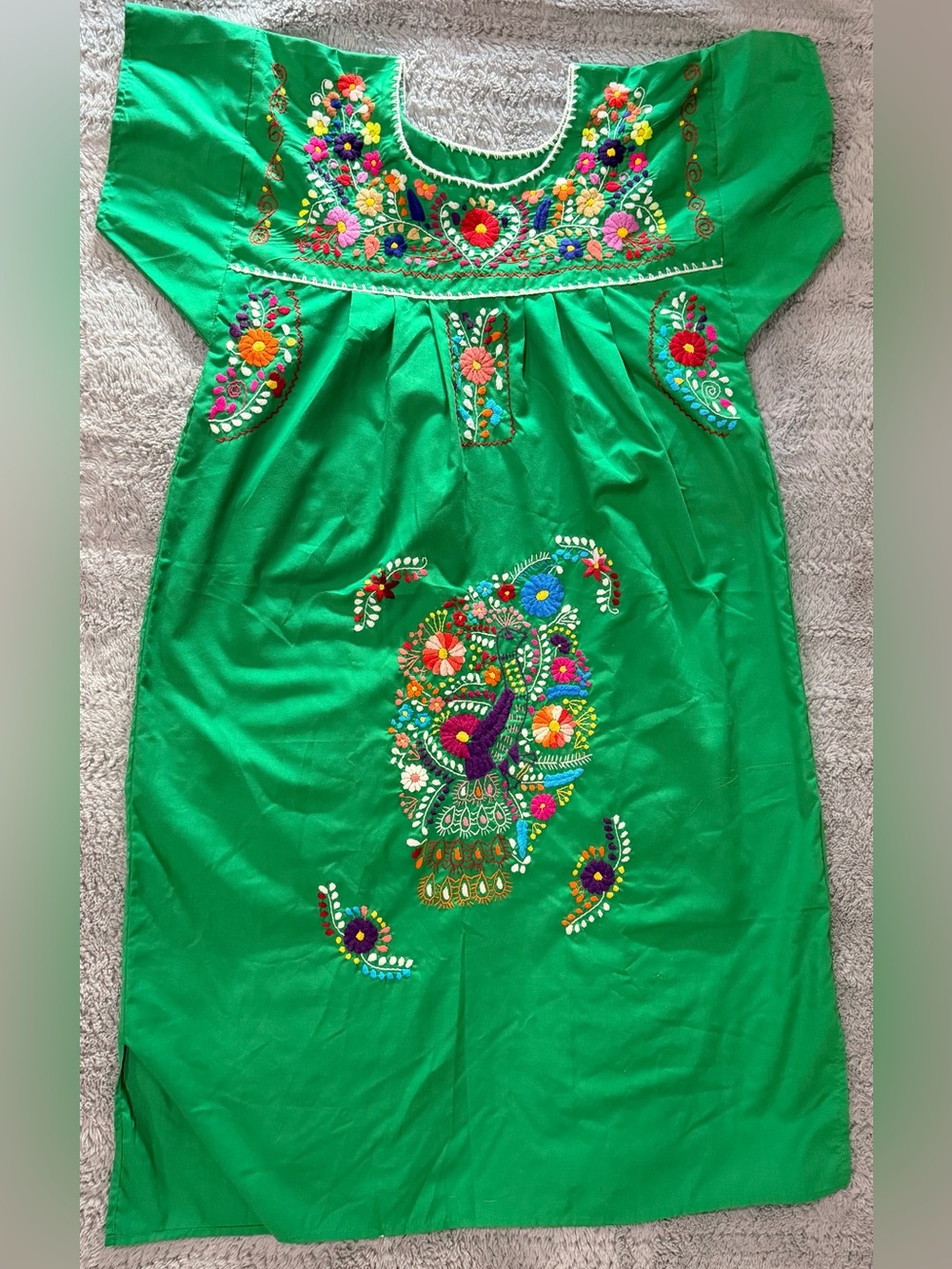 Women’s Embroidered Green Mexican-Style Dress
